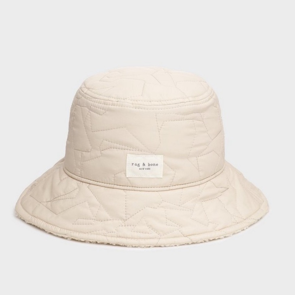 Rag & Bone Reversible Beige Sherpa and Quilted Nylon Addison Bucket Hat - Picture 13 of 13